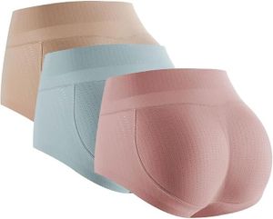 3 PCS Push Up Butt Damen,Butt Lifter Padded Höschen Seamless Pushup Unterwäsche Briefs,Butt Lifter Po Push Up,Hip Enhancer Shapewear Miederpants,Unterhose Hip Enhancer Shapewear, Blau+rosa+beige, S