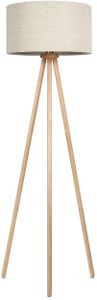 tomons Stehlampe Stativ aus Holz für das Wohnzimmer, Schlafzimmer und andere Zimmer, Skandinavischer Stil, 148 cm Höhe, Leinen, [Energieklasse A++]