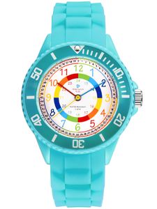 Alienwork Kids Lernuhr Kinderuhr Mädchen Uhrzeit lernen Türkis Silikon-Armband Mehrfarbig Kinder-Uhr Wasserdicht 5 ATM Zeit Lernen