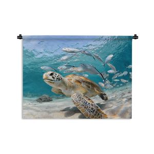 MuchoWow® Wandteppich Wandbehang Schildkröte - Fisch - Meer 60x45 cm Tapisserie Dekoration Wandtuch - Das Schlafzimmer