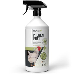 REAVET Milbenspray für Hühner 1L – Milbenmittel gegen Milben & Parasiten im Hühnerstall, Huhn Spot On Kontaktspray und Anti Milben Umgebungsspray bei akutem Befall & zur Vorbeugung