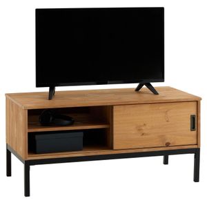 Lowboard TV Möbel SELMA, Fernsehtisch Fernsehschrank im industrial Design mit 1 Schiebetür 1 offenes Fach, Kiefer massiv, gebeizt gewachst