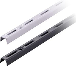 BOOMET Wandschienen 1-reihig Anthrazit 150cm 4 Stück · 2 Farben · Regalschienen für Regalträger / Wandregal · Regalbodenträger aus Stahl BOOMET Wandschienen 1-reihig Anthrazit 150cm 4 Stück · 2 Farben · Regalschienen für Regalträger / Wandregal · Regalbodenträger aus Stahl