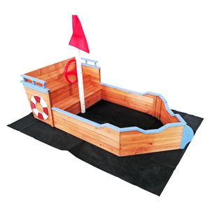 Sandkasten Boot mit Sitzbank 160x78x103cm Holz Vliesboden Holzsandkasten Garten