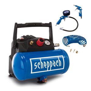 Scheppach Kompressor HC06 mit Zubehörset | 230V | 1200 W Leistung | 8 bar Arbeitsdruck | 6 L Kesselvolumen | 200 L/min  Ansaugleistung | inkl. Zubehör