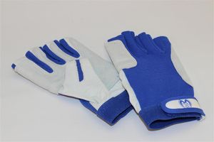 Segelhandschuh Leder weiß/blau 5-Finger offen  M