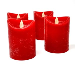 ToCi LED Kerzen Set Rot mit 4 flammenlosen Echtwachs-Kerzen (Ø7,5x10cm) mit beweglicher Flamme und Timer