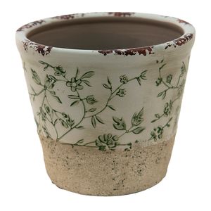 Clayre & Eef Blumentopf Ø 12x10 cm Grün Weiß Keramik Blätter