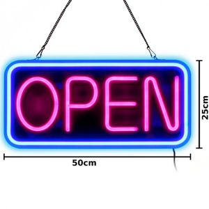 XXL OPEN Schild Neon Retro Look 50x25 cm Pink-Blau I Leuchtschild Neonschild mit Kette I LED Schilder offen geöffnet Ausstellung