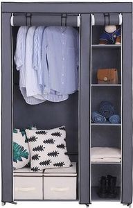 FORSMANO Kleiderschrank, Stoffschrank, 110x45x175 cm, aus Vliesstoff, mit 5 Etagen & hängende Stange, wasserdichter Staubschutz, Faltschrank, Grau