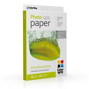 COLORWAY Vysokolesklý fotopapier Samolepiaci 50 listov A4 135g/m˛ Štítky Okamžité zaschnutie Vodotesný pre všetky atramentové tlačiarne Tlač v kvalite fotografií InkJet