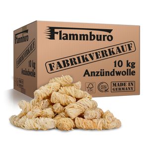 10 kg FLAMMBURO Anzündwolle - Ökologischer Anzünder aus Holz und Wachs - Perfekt geeignet als Grillanzünder und Kaminanzünder