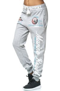 Damen JoggingHOSE lang | Trainingshose Baumwolle | Sporthose mit Bündchen | Marine 512 Grau/Weiß S