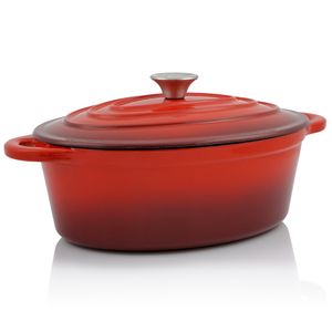 BBQ-Toro Gusseisen Cocotte | 4,3 l | rot, oval | Emaillierter Gusseisen Bräter