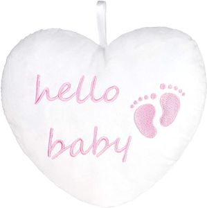 Brubaker Plüschherz Hello Baby 25 cm - Babyparty Geschenk zur Geburt - Zierkissen Herz aus Plüsch - Babyzimmer Deko - Kissen für Neugeborene - Baby Mädchen Rosa