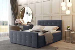 Boxspringbett Schlafzimmerbett CARLOS 200x200cm Stoff Soro Jeans inkl.Bettkasten