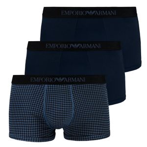 3er Pack EMPORIO ARMANI Herren Boxershorts Boxer Unterhosen Trunk Baumwolle, Farbe:Blau, Größe:M, Artikel:-90135 marine / blue print / marine