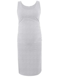 Damen Umstandskleider Bequemes Stillkleid Dehnbarer U-Ausschnitt Schwangerschafts Kleid Hellgrau,Größe S