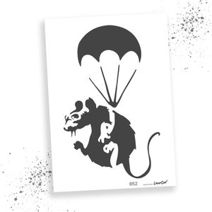 LaserCad Schablonen BANKSY Streetart  (B52, Parachuting Rat, DIN A7) Stencil für Graffiti, Airbrush, Deko