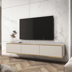 Bettso TV Schrank TV Kommode TV Cabinet mit 3 Türen Moderner Fernsehschrank für das Wohenzimmer ORO 175 cm Glatte Fronten Beige