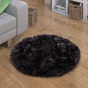 Kunstfell Fellteppich Imitat Sitzkissen Herzform Rund Verschiedene Formen Schwarz Grösse 45 cm Rund
