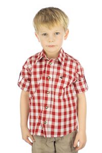 OS Trachten Kinder Hemd Jungen Langarm Trachtenhemd mit Liegekragen Brumtu, Größe:134/140, Farbe:mittelrot