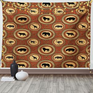 ABAKUHAUS Safari Wandteppich, Afrika-AFFE Lion Rhino, Wohnzimmer Schlafzimmer Heim Seidiges Satin Wandteppich, 200 x 150 cm, Senf und Braun