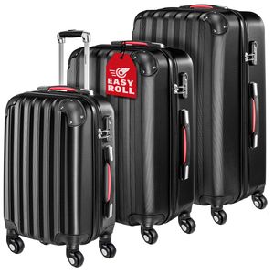 MONZANA® 3tlg. Kofferset Baseline Hartschalen Koffer M-L-XL Gel-Griffe 4 Rollen Kantenschutz Schloss Standfüße ABS Trolley Rollkofer Reisekoffer Set, Farbe:schwarz