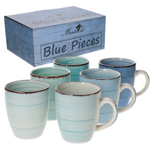 6-tlg. Kaffeebecherset Blue Baita Blautöne 350 ml Porzellan-Tassen rund Trink-Becher Geschirr