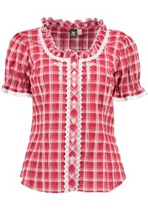 OS Trachten Damen Bluse Kurzarm Trachtenbluse mit Rundhalsausschnitt Dapee, Größe:38, Farbe:mittelrot