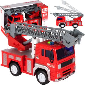 MalPlay Feuerwehrauto Spielzeug | 1:20 Mini Simulation | bewegliche und ausfahrbare Leiter |Feuerwehr | mit Ton und Licht | ab 3 Jahren | Geschenk für Kinder