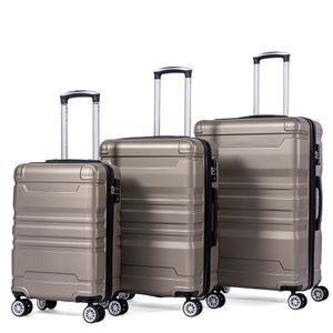 3ks pevný kufr Cestovní kufr Set Trolley s TSA zámkem a dvojitými koly, 4 kola ABS hard shell teleskopická rukojeť M-L-XL (zlatá)