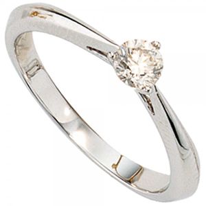JOBO Damen Ring 585 Gold Weißgold 1 Diamant Brillant 0,25ct. Goldring Größe 60