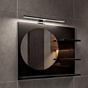 Kúpeľňové Zrkadlo Kolo Čierna 60x50 cm s LED Osvetlením 4000K a 3 Poličkami, LED Čierny Rám, IP44, Priemer 40 cm, Zrkadlo na Ľavej Strane