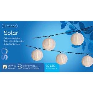 Lumineo LED-Solar-Lampionkette Weiß 450 cm - 10 Lampions Ø 7,5 cm