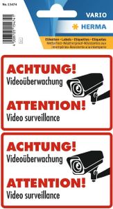 HERMA Hinweisetiketten "ACHTUNG! Videoüberwachung" 2 Etiketten auf 1 Blatt