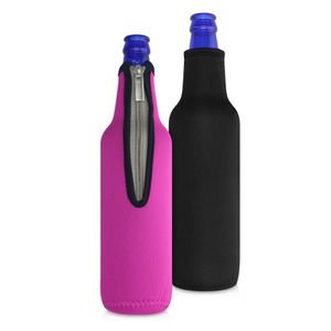 kwmobile 2x 330-500ml Flasche Flaschenkühler - für Bier und andere Getränke - aus isoliertem Neopren - Kühler in Schwarz Pink