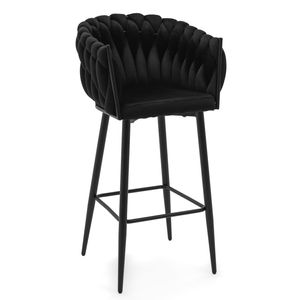 NEW HOME Barhocker LATINA gepolsterter für Wohnzimmer Esszimmer Glamour geflochtener - schwarz - moderne Samt Velours Möbel