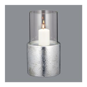 Windlicht Tischlicht Kerzenglas Steingut Glas silber Hammerschlagoptik 33 cm