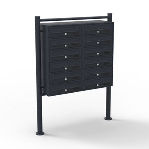 Wiltec 12er Briefkastenanlage schwarz 270 x 898 x 1500 mm, Standbriefkasten mit 2x6 Fächern, Schlüssel und Namensschild, Briefkasten Postkasten mit Ständer