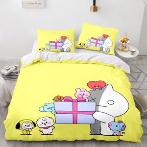 3tlg. BTS Kpop Bettbezug Kinder Cartoon Bettwäsche Geschenk 200 x 200 cm + 2x Kissenbezug 80 x 80 cm #04