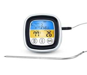 Intirilife Barbecue Thermometer in WEISS – Digitales BBQ Thermometer mit Timer zum Grillen und Kochen – Elektronisches Temperaturmessgerät Grillthermometer