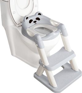 Toilettentrainer Kinder mit Treppe, Griffe und Fußstütze, 2-in-1 faltbar und höhenverstellbar Toilettenleiter Toilettensitz mit 2 Arten Aufklebern