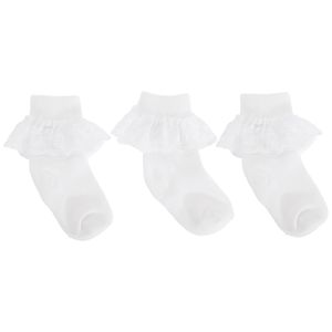 Mädchen Socken mit Rüschen und Blumen Design (3er Packung) BABY1342 (31-36 EU) (Weiß)
