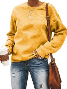 ASKSA Damen Pullover Rundhals Einfarbige Sweatshirt Herbst Winter Langarmshirt Casual Lose Oberteile, Gelb, M ASKSA Damen Pullover Rundhals Einfarbige Sweatshirt Herbst Winter Langarmshirt Casual Lose Oberteile, Gelb, M