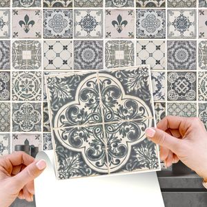 WALPLUS 24 PCS Fliese Film Aufkleber 15x15cm Selbstklebend Hitzebeständig Vintage Blau Wand Fliese Aufkleber Küche Klebefliesen Für Bad Küche Innenraum Abziehbilder