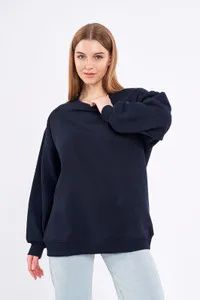 COMEOR Sweatshirt Damen Bequemer Oversize Pullover aus Baumwolle, Langarmshirt als Basic Pulli ohne Kapuze Regular Fit (Dunkelblau M)