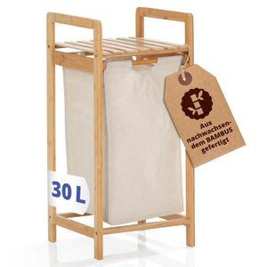 Lumaland Wäschekorb Bambus mit ausziehbarem Wäschesack Ablage Pflegeleichtes Material unempfindlich gegen Nässe leicht abwischbar 73H x 33B x 33L cm