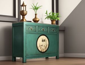 OPIUM OUTLET Kommode Sideboard Schrank Möbel orientalisch chinesisch asiatisch Schränkchen Anrichte smaragd-grün Vintage Shabby Chic Antik Landhaus Stil