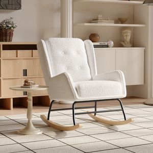 ProximaX Schaukelstuhl Mid-Century Modern: Gepolsterter Schaukelsessel mit hoher Rückenlehne, Akzent-Glider-Rocker für Wohnzimmer, Weiß